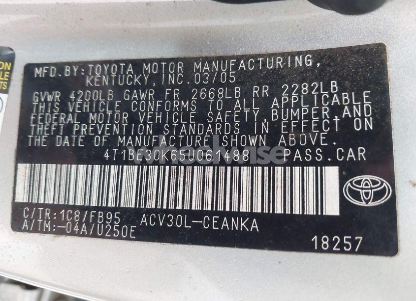 Photo 9 of 2005 Toyota Camry LE (VIN 4T1BE30K65U061488)