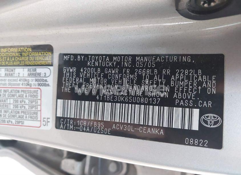Photo 9 of 2005 Toyota Camry LE (VIN 4T1BE30K65U080137)