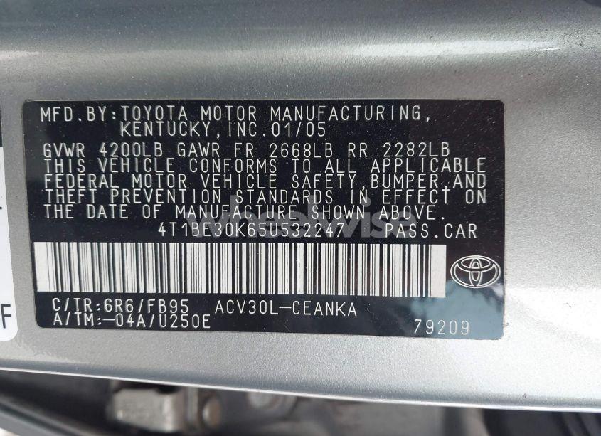 Photo 9 of 2005 Toyota Camry LE (VIN 4T1BE30K65U532247)