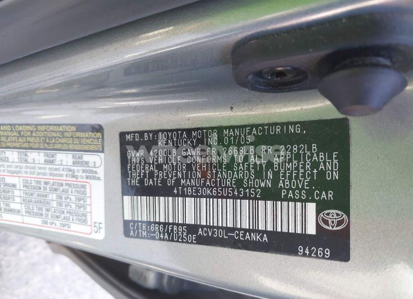 Photo 9 of 2005 Toyota Camry LE (VIN 4T1BE30K65U543152)