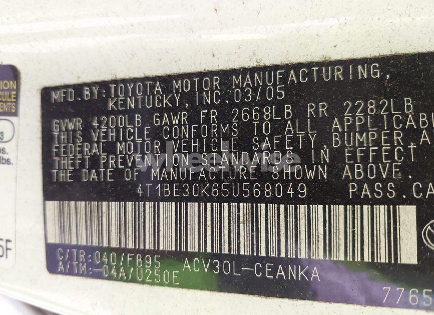 Photo 9 of 2005 Toyota Camry LE (VIN 4T1BE30K65U568049)