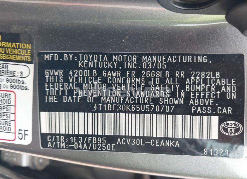 Photo 9 of 2005 Toyota Camry LE (VIN 4T1BE30K65U570707)