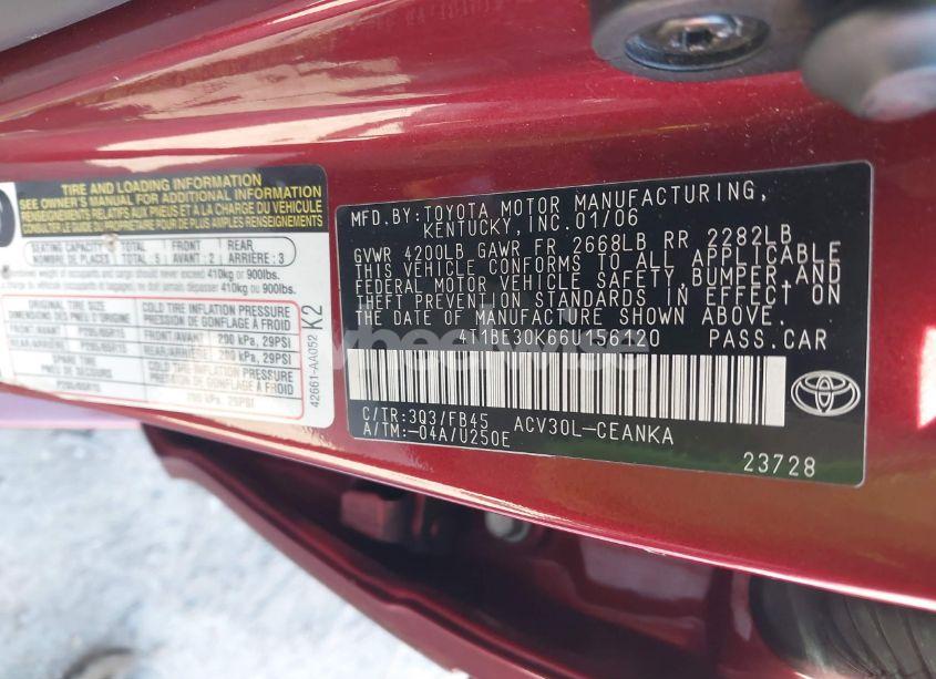 Photo 9 of 2006 Toyota Camry LE (VIN 4T1BE30K66U156120)