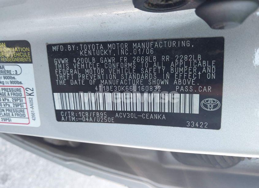 Photo 9 of 2006 Toyota Camry LE (VIN 4T1BE30K66U160832)