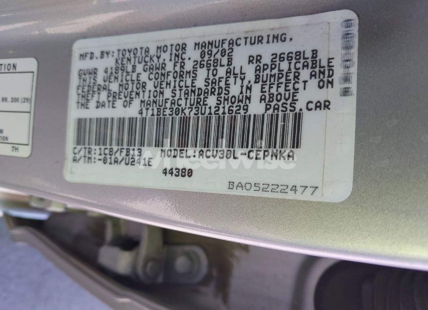 Photo 9 of 2003 Toyota Camry LE (VIN 4T1BE30K73U121629)
