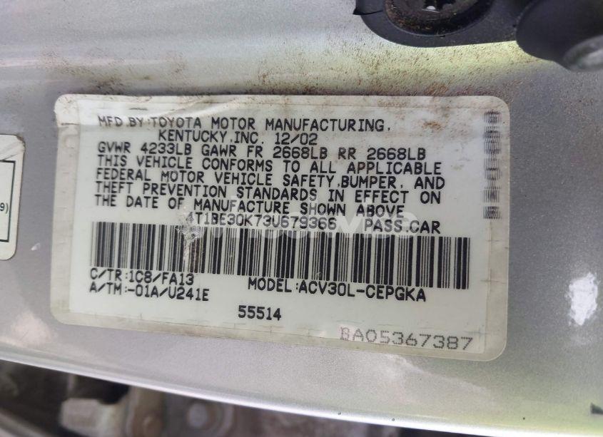 Photo 9 of 2003 Toyota Camry XLE (VIN 4T1BE30K73U679366)