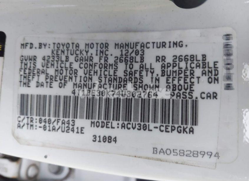 Photo 9 of 2004 Toyota Camry XLE (VIN 4T1BE30K74U302764)