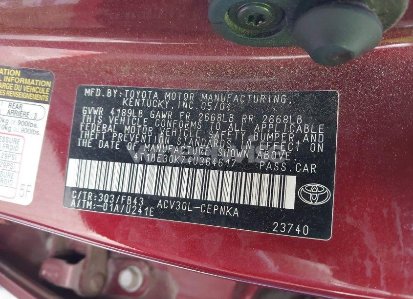 Photo 9 of 2004 Toyota Camry LE (VIN 4T1BE30K74U364617)