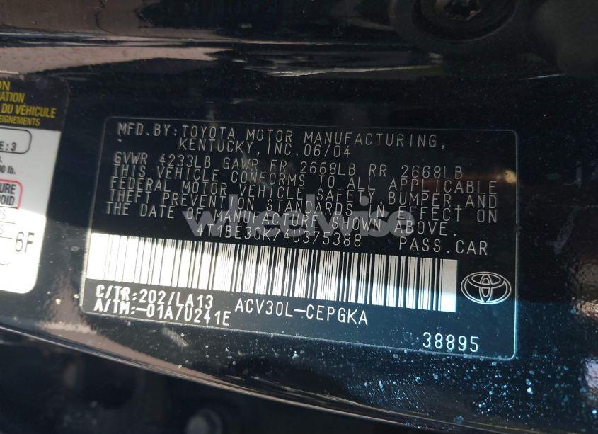 Photo 9 of 2004 Toyota Camry XLE (VIN 4T1BE30K74U375388)