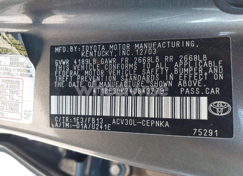 Photo 9 of 2004 Toyota Camry LE (VIN 4T1BE30K74U843779)