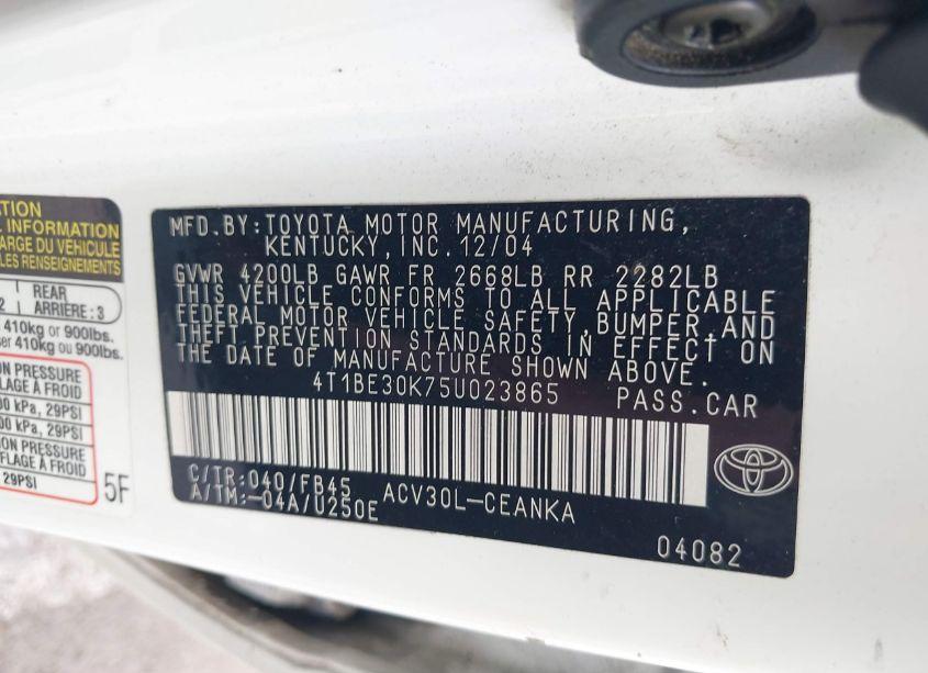 Photo 9 of 2005 Toyota Camry LE (VIN 4T1BE30K75U023865)