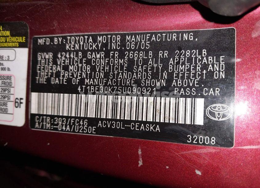 Photo 9 of 2005 Toyota Camry SE (VIN 4T1BE30K75U090921)