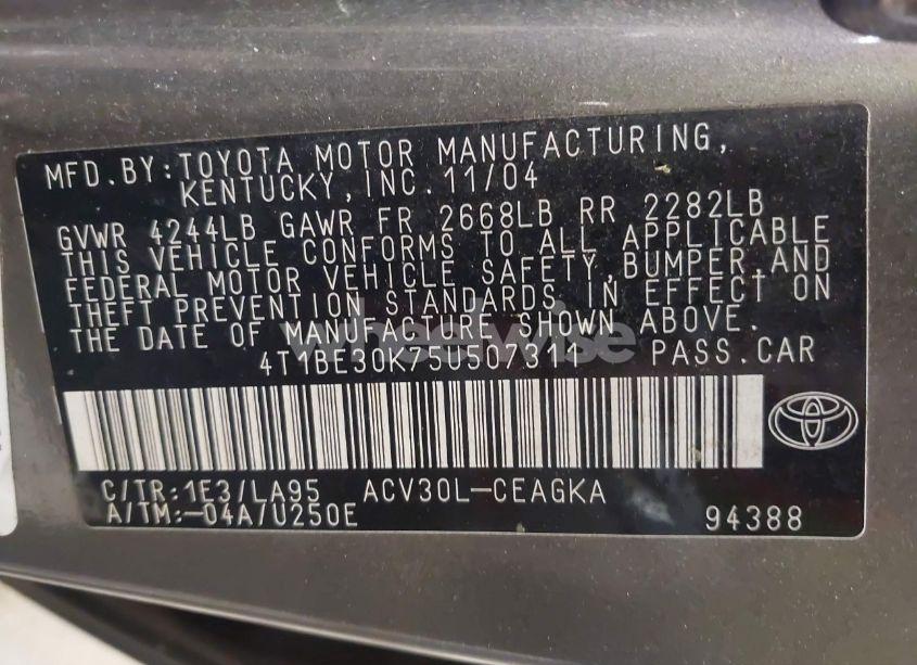 Photo 9 of 2005 Toyota Camry XLE (VIN 4T1BE30K75U507311)