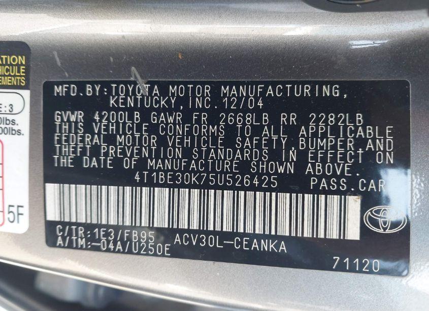 Photo 9 of 2005 Toyota Camry LE (VIN 4T1BE30K75U526425)