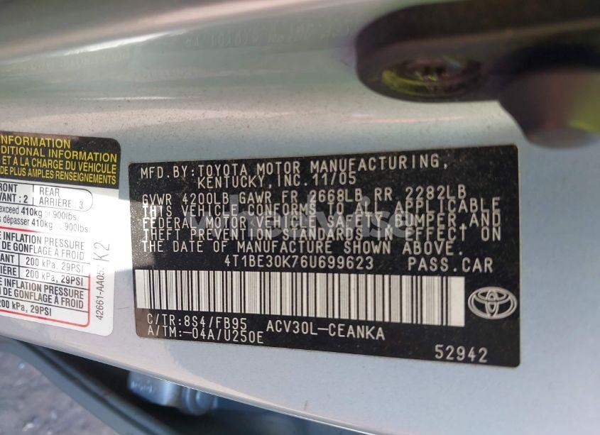 Photo 9 of 2006 Toyota Camry LE (VIN 4T1BE30K76U699623)