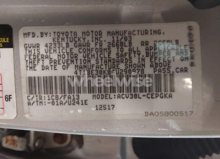 Photo 9 of 2004 Toyota Camry XLE (VIN 4T1BE30K84U290978)