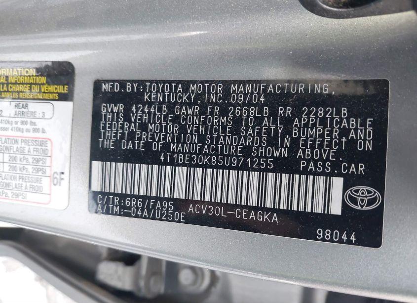 Photo 9 of 2005 Toyota Camry XLE (VIN 4T1BE30K85U971255)