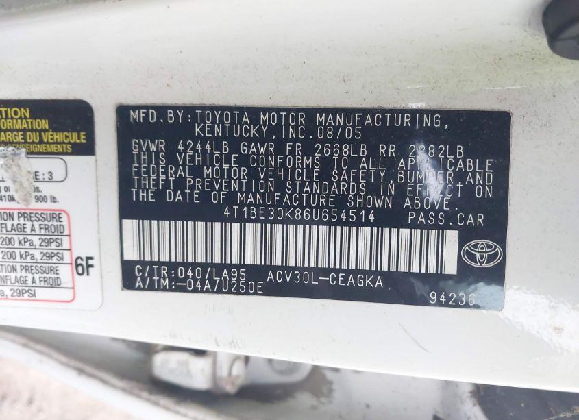 Photo 9 of 2006 Toyota Camry XLE (VIN 4T1BE30K86U654514)