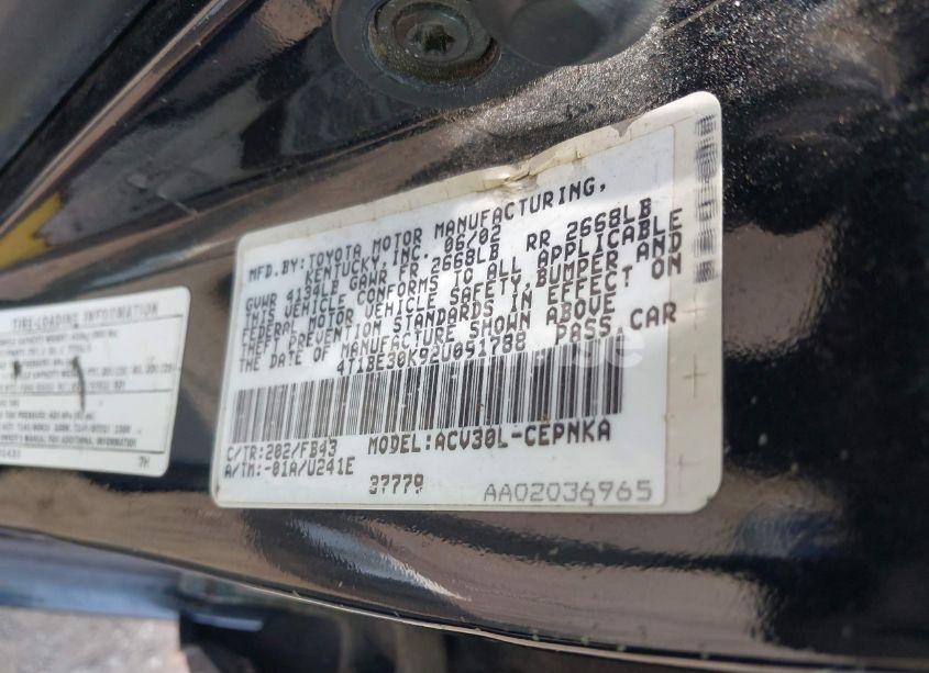 Photo 9 of 2002 Toyota Camry LE (VIN 4T1BE30K92U091788)