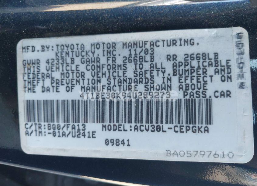 Photo 9 of 2004 Toyota Camry XLE (VIN 4T1BE30K94U289273)