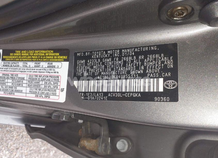 Photo 9 of 2004 Toyota Camry XLE (VIN 4T1BE30K94U855111)