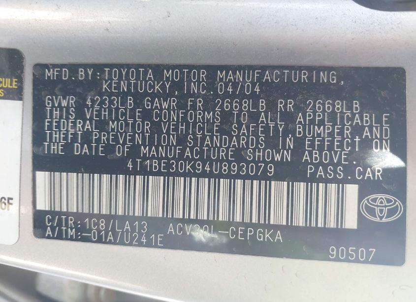 Photo 9 of 2004 Toyota Camry XLE (VIN 4T1BE30K94U893079)