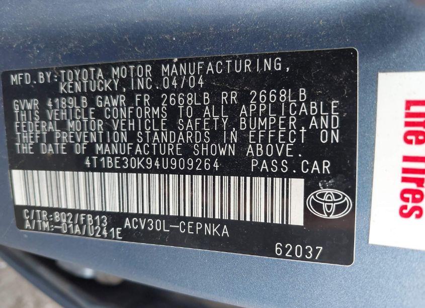 Photo 9 of 2004 Toyota Camry LE (VIN 4T1BE30K94U909264)