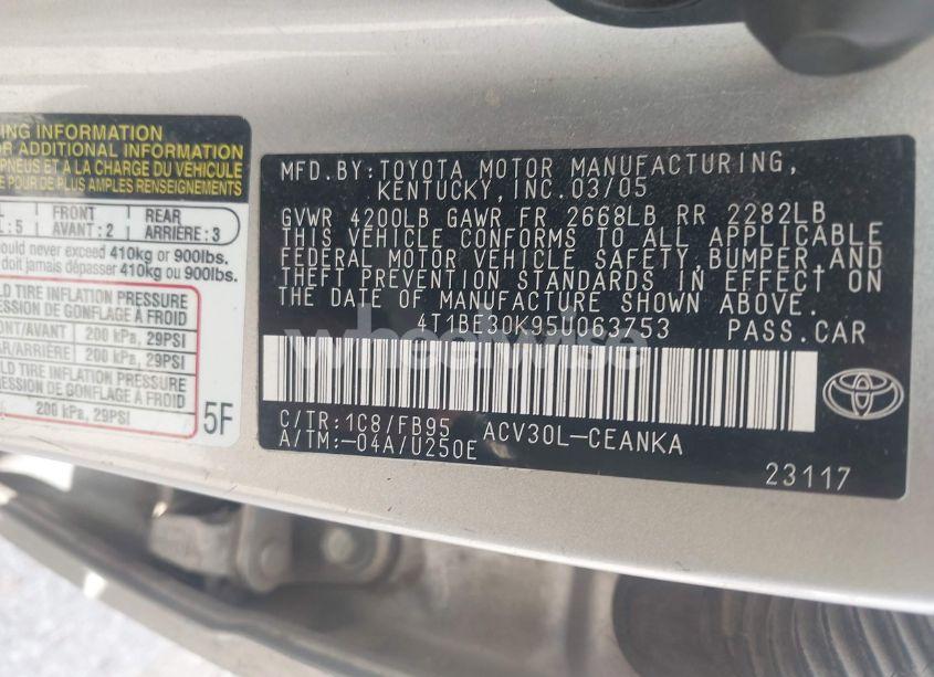 Photo 9 of 2005 Toyota Camry LE (VIN 4T1BE30K95U063753)