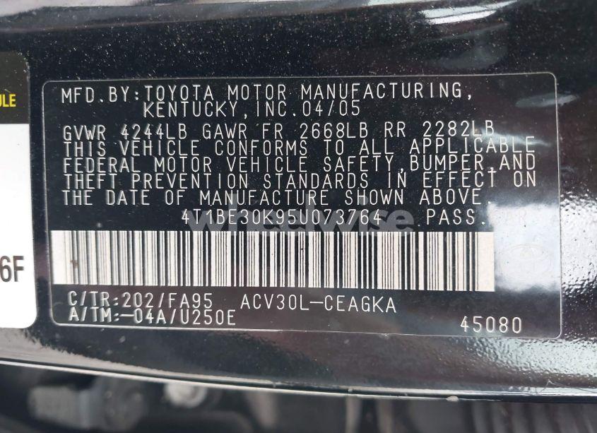Photo 9 of 2005 Toyota Camry XLE (VIN 4T1BE30K95U073764)