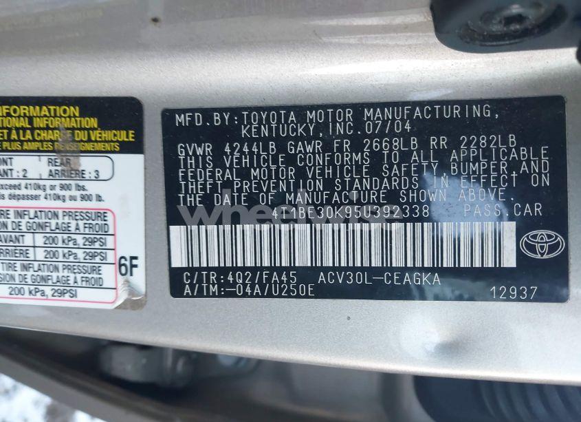 Photo 9 of 2005 Toyota Camry XLE (VIN 4T1BE30K95U392338)
