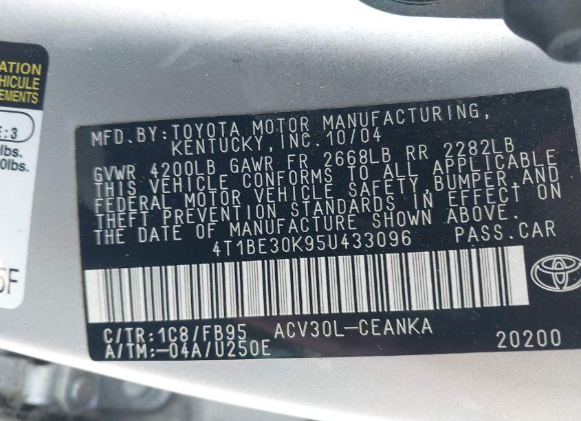 Photo 9 of 2005 Toyota Camry LE (VIN 4T1BE30K95U433096)