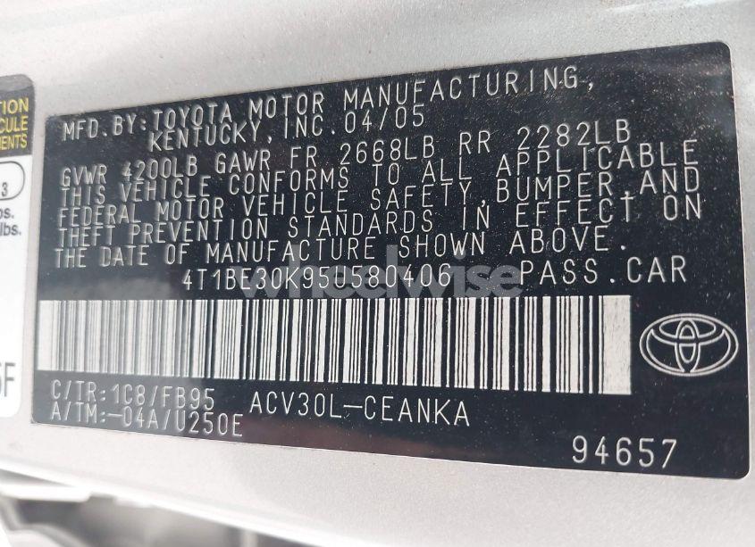 Photo 9 of 2005 Toyota Camry LE (VIN 4T1BE30K95U580406)