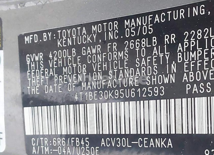 Photo 9 of 2005 Toyota Camry LE (VIN 4T1BE30K95U612593)