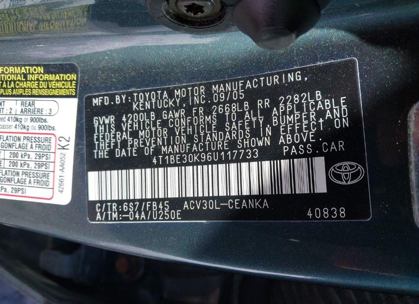 Photo 9 of 2006 Toyota Camry LE (VIN 4T1BE30K96U117733)