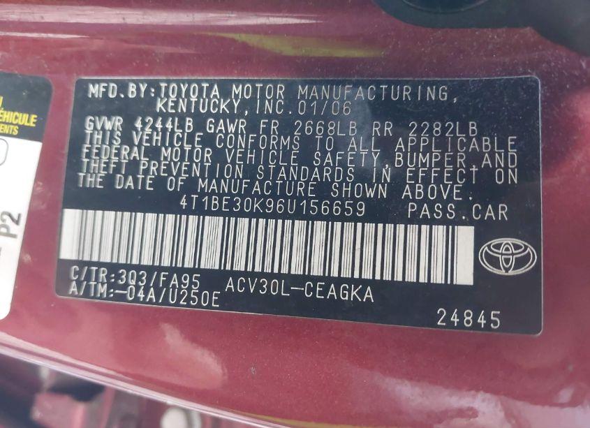 Photo 9 of 2006 Toyota Camry XLE (VIN 4T1BE30K96U156659)