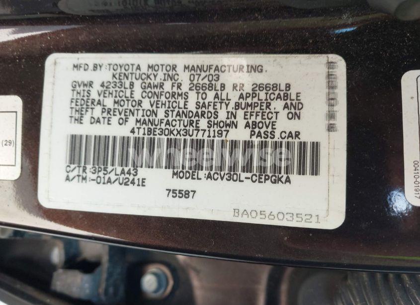 Photo 9 of 2003 Toyota Camry XLE (VIN 4T1BE30KX3U771197)