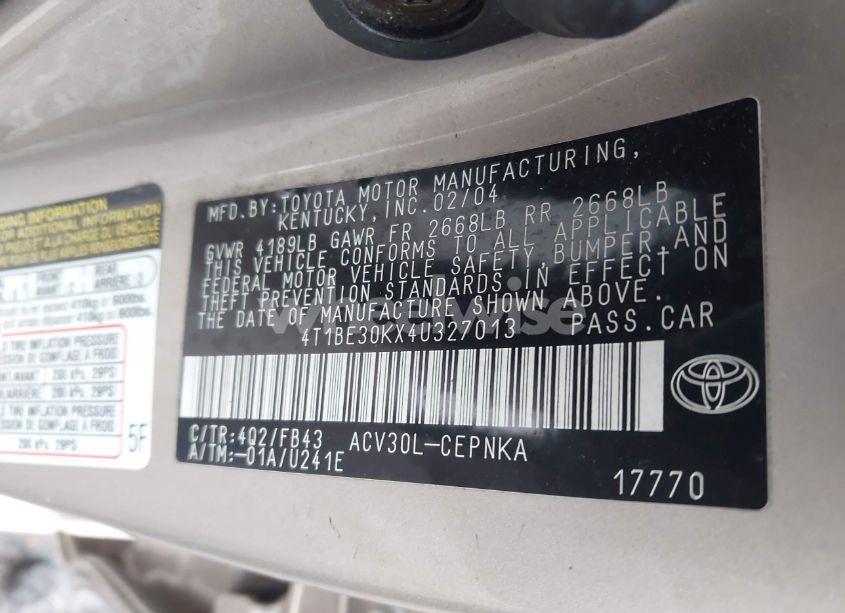 Photo 9 of 2004 Toyota Camry LE (VIN 4T1BE30KX4U327013)