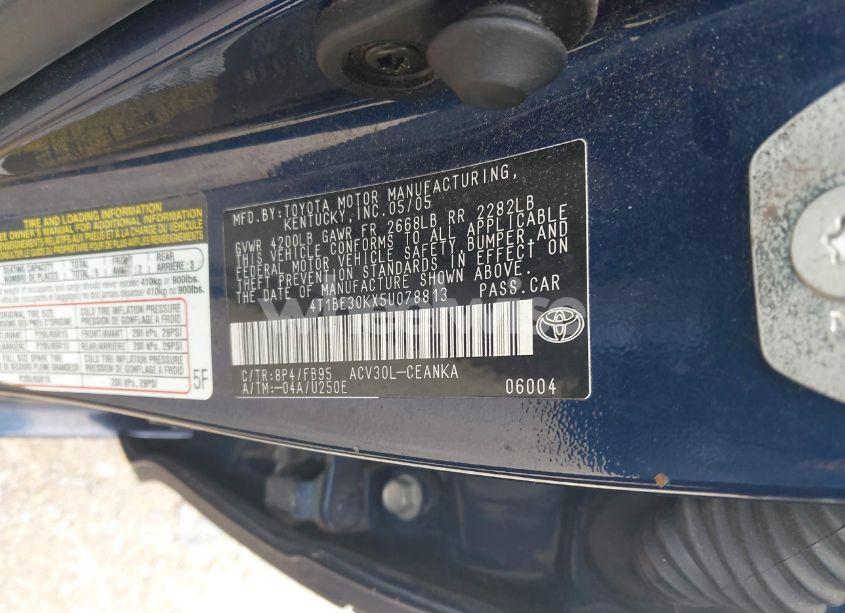 Photo 9 of 2005 Toyota Camry LE (VIN 4T1BE30KX5U078813)