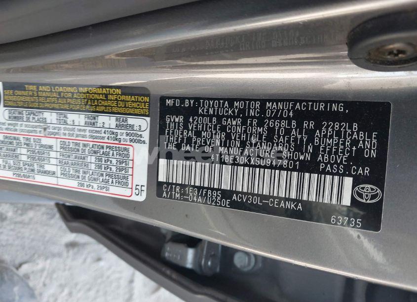 Photo 9 of 2005 Toyota Camry LE (VIN 4T1BE30KX5U947801)