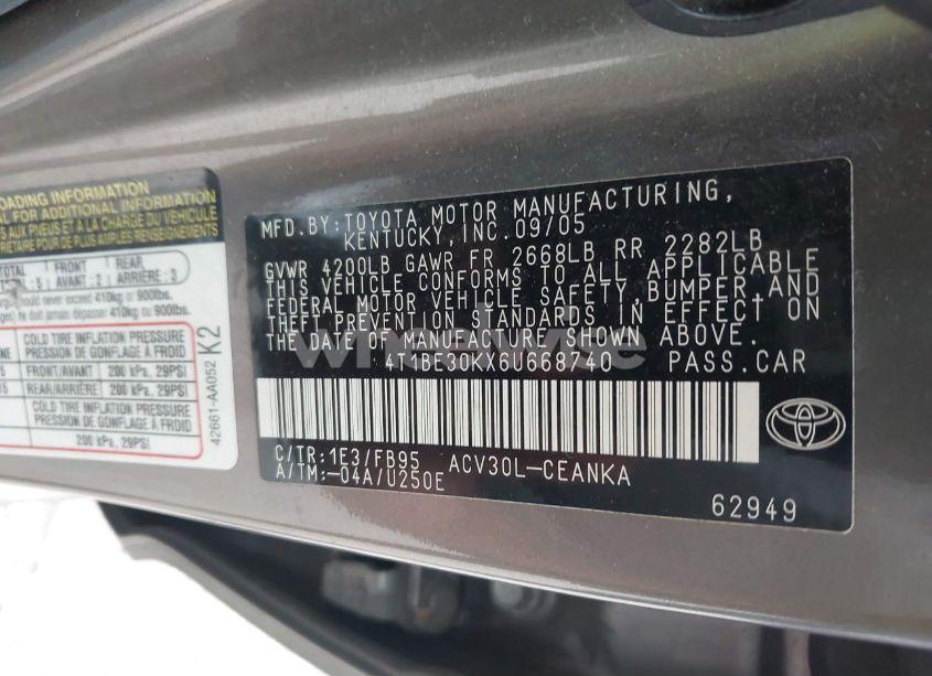 Photo 9 of 2006 Toyota Camry LE (VIN 4T1BE30KX6U668740)