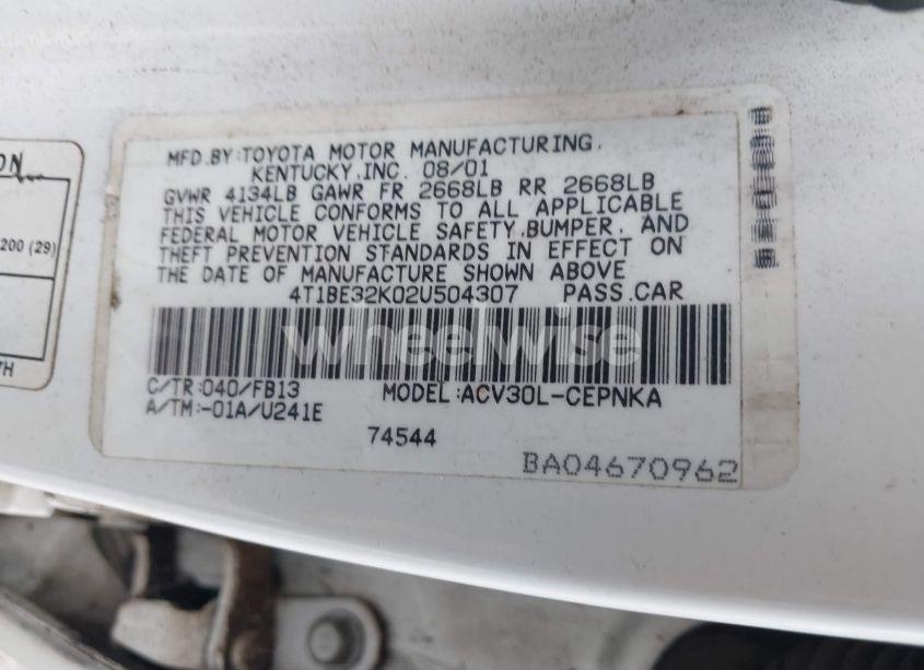 Photo 9 of 2002 Toyota Camry LE (VIN 4T1BE32K02U504307)