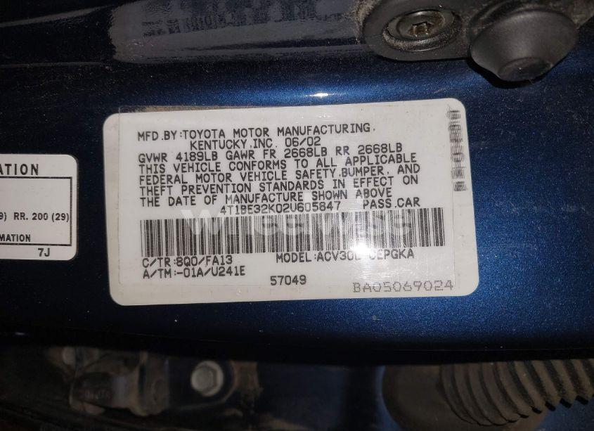 Photo 9 of 2002 Toyota Camry XLE (VIN 4T1BE32K02U605847)
