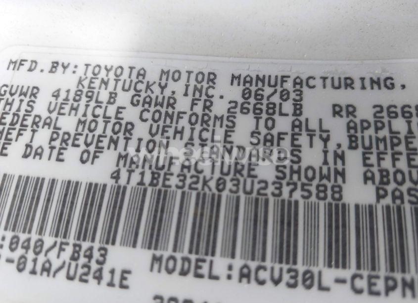 Photo 9 of 2003 Toyota Camry LE (VIN 4T1BE32K03U237588)