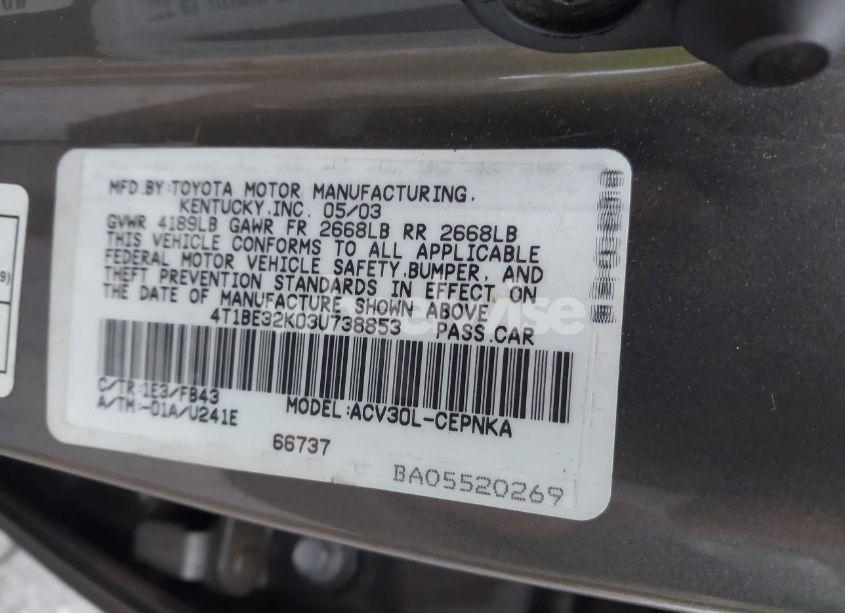 Photo 9 of 2003 Toyota Camry LE (VIN 4T1BE32K03U738853)