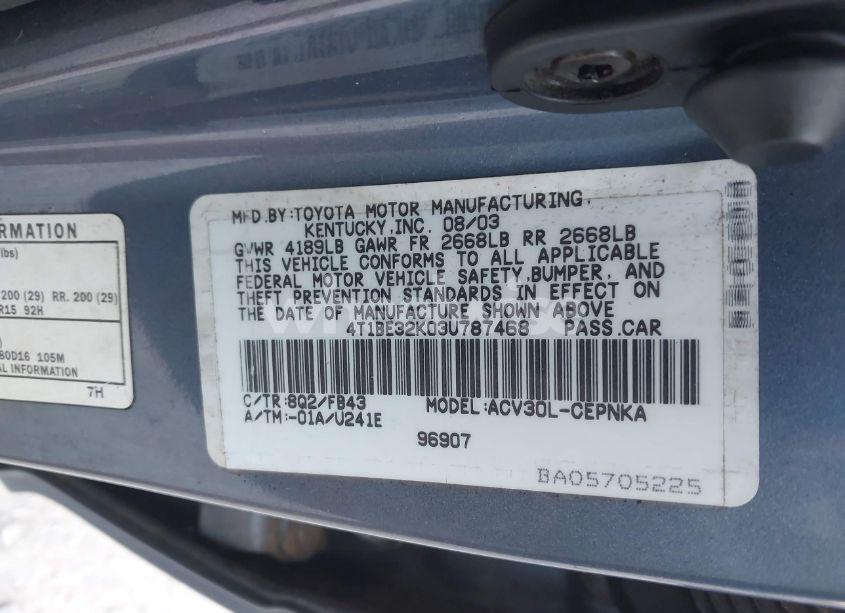 Photo 9 of 2003 Toyota Camry LE (VIN 4T1BE32K03U787468)