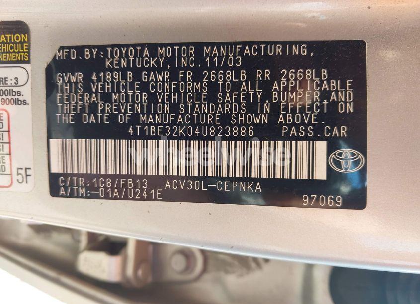 Photo 9 of 2004 Toyota Camry LE (VIN 4T1BE32K04U823886)