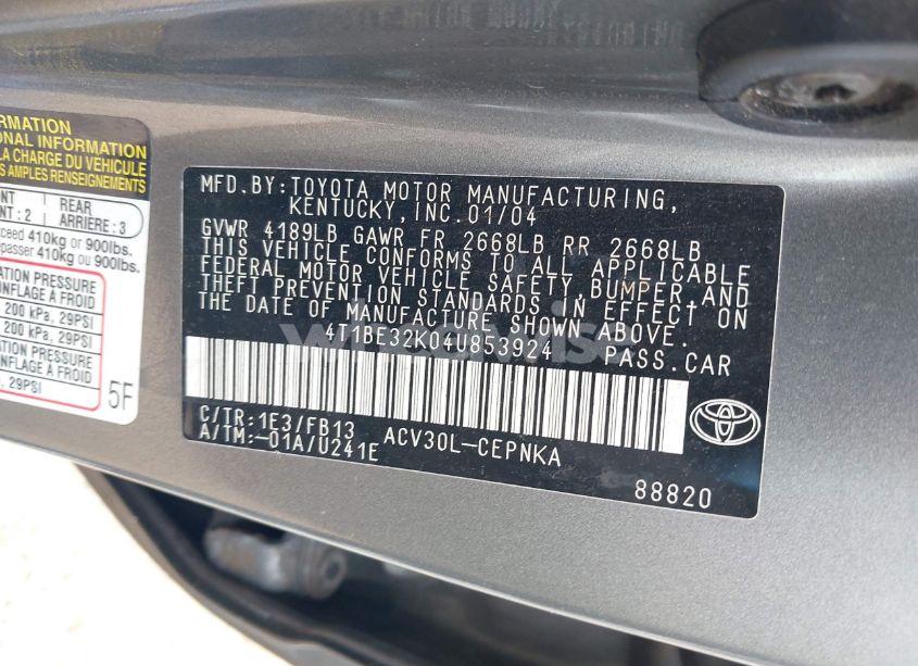 Photo 9 of 2004 Toyota Camry LE (VIN 4T1BE32K04U853924)