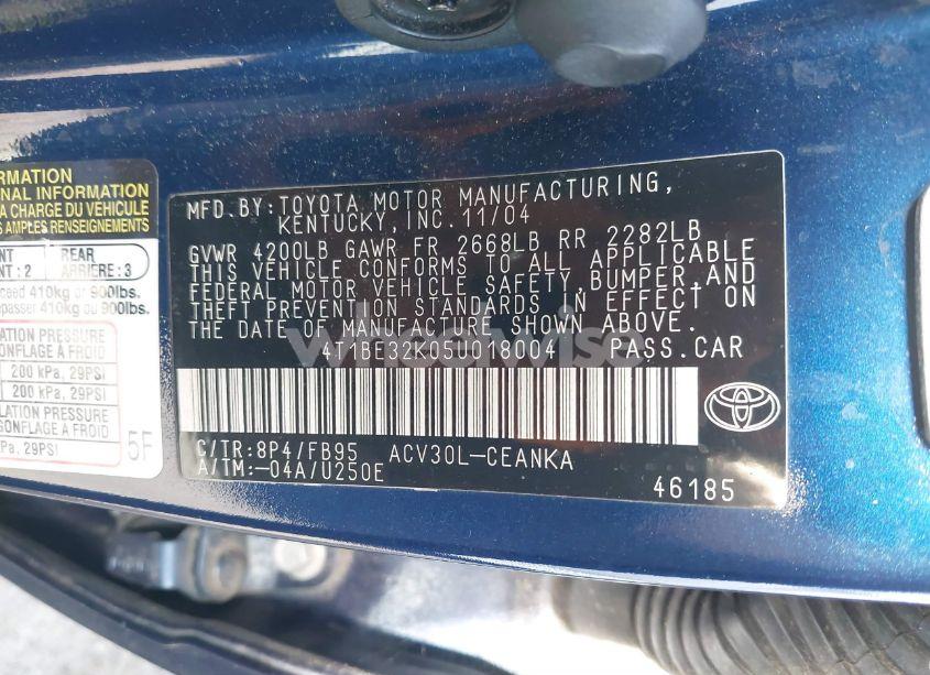Photo 9 of 2005 Toyota Camry LE (VIN 4T1BE32K05U018004)