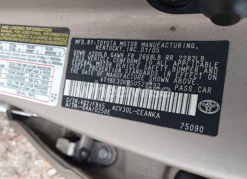 Photo 9 of 2005 Toyota Camry LE (VIN 4T1BE32K05U529292)