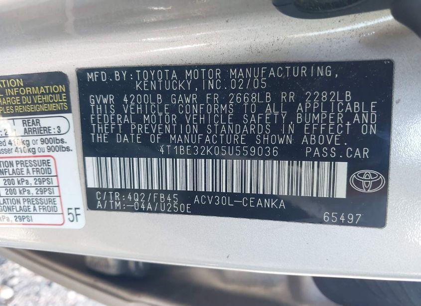 Photo 9 of 2005 Toyota Camry LE (VIN 4T1BE32K05U559036)